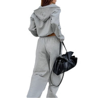 Damen Bequemes Sportanzug Set mit Kapuzenjacke und weiten Hosen WW
