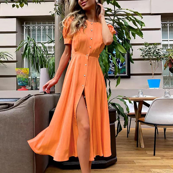 Damen Elegantes Maxikleid mit durchgehender Knopfleiste und asymmetrischem Schlitz W&W Mode