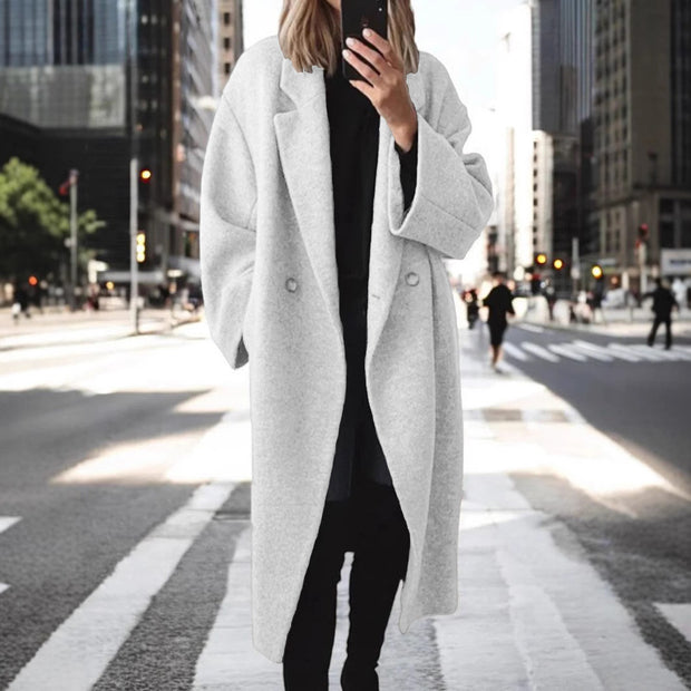Damen Oversized Wollmantel mit eleganter Schnittführung und dezenten Druckknöpfen WW