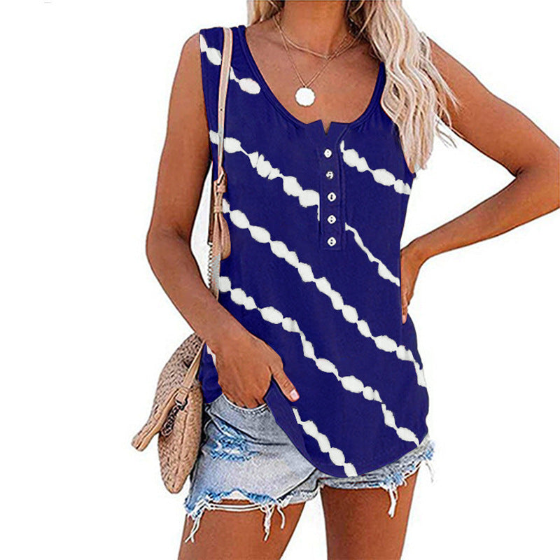 Damen ärmelloses Oberteil mit Knopfleiste und modernem Batik-Muster WW
