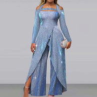 Damen Glamouröser Jumpsuit mit schimmerndem Paillettenbesatz und eleganten Cut-Outs WW