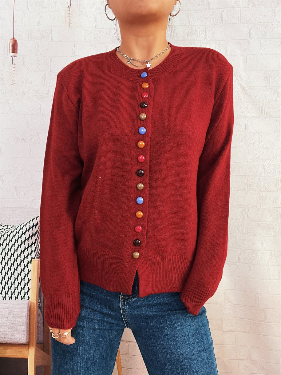 Damen stilvolle Strickjacke mit bunten Knöpfen WW