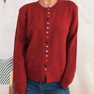 Damen stilvolle Strickjacke mit bunten Knöpfen WW