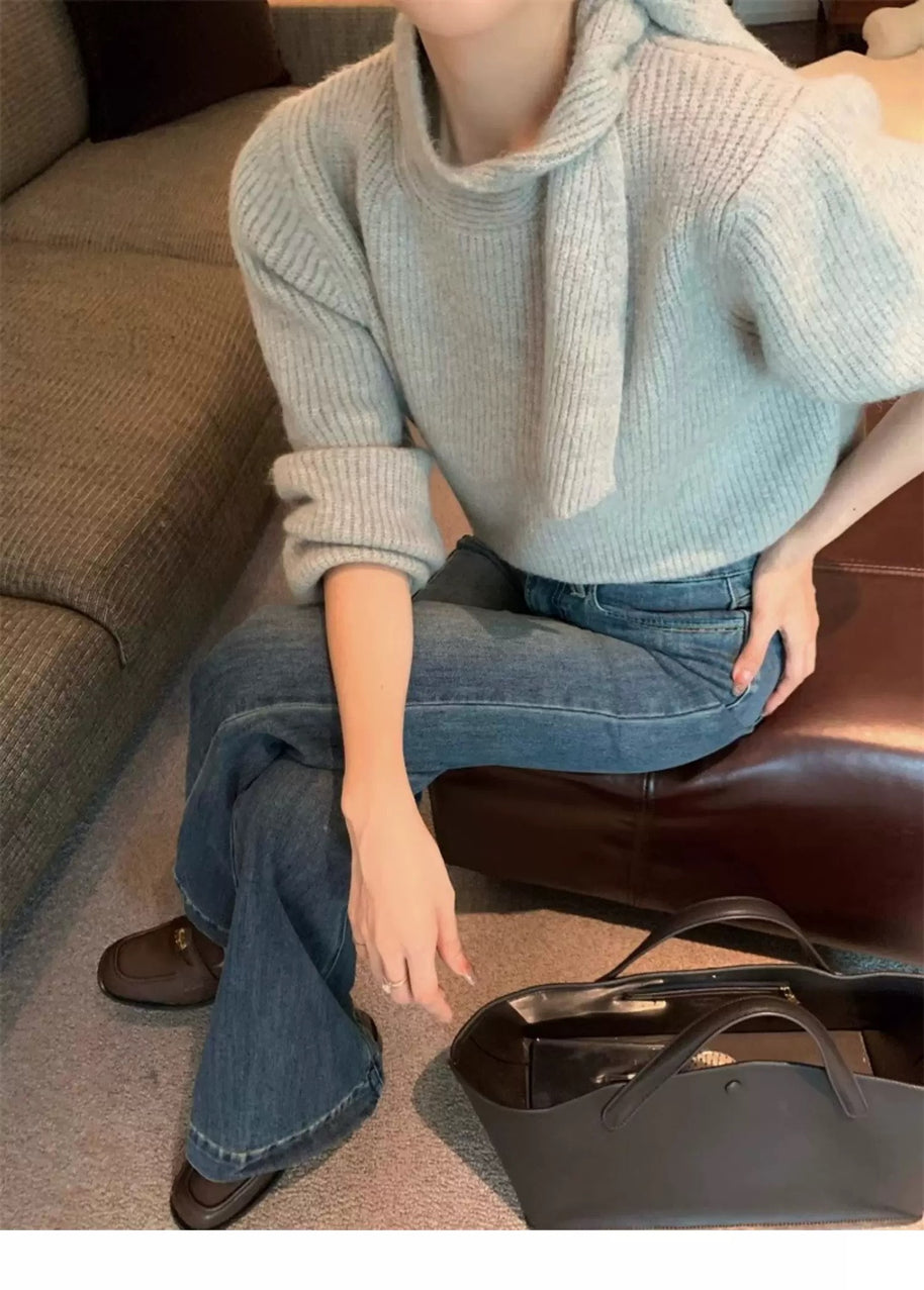 Damen Strickpullover mit verspieltem Kragen und modernem Rippdesign WW