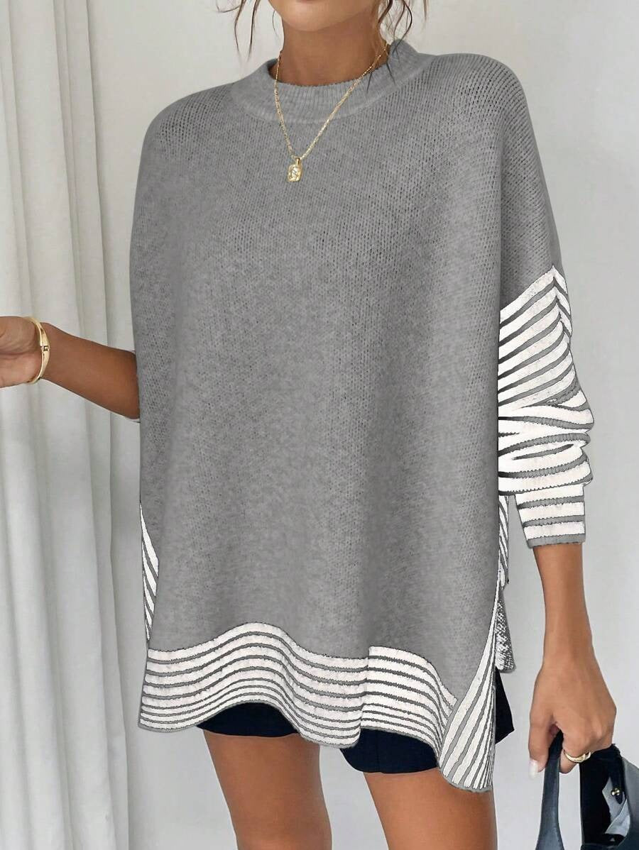 Damen Strickpullover mit modernem Streifenmuster und oversized Schnitt WW