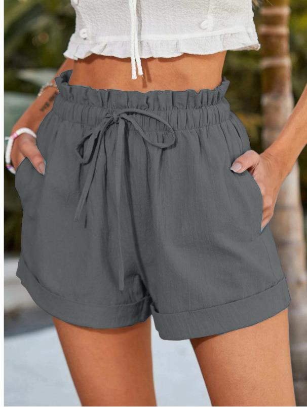 Damen elegante Stoffshorts mit hohem Bund und seitlichen Eingrifftaschen WW