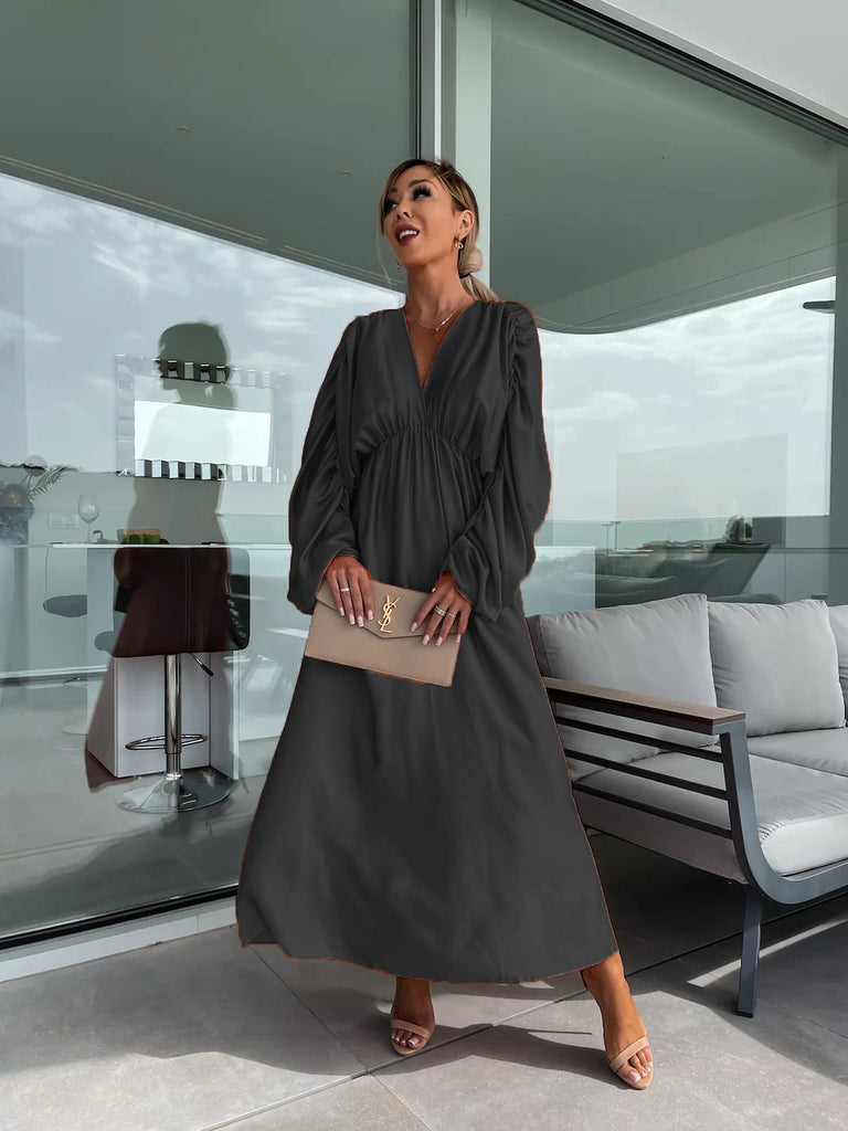 WW | Sommer Macaron Plissierte V-Ausschnitt Maxi Kleid