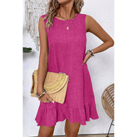 Damen ärmelloses Kleid mit Rüschensaum und lässigem Schnitt WW