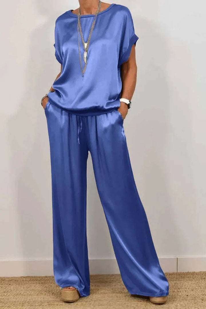 Damen elegantes Lounge-Set mit fließendem Schnitt und elastischem Bund W&W Mode