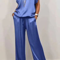 Damen elegantes Lounge-Set mit fließendem Schnitt und elastischem Bund WW