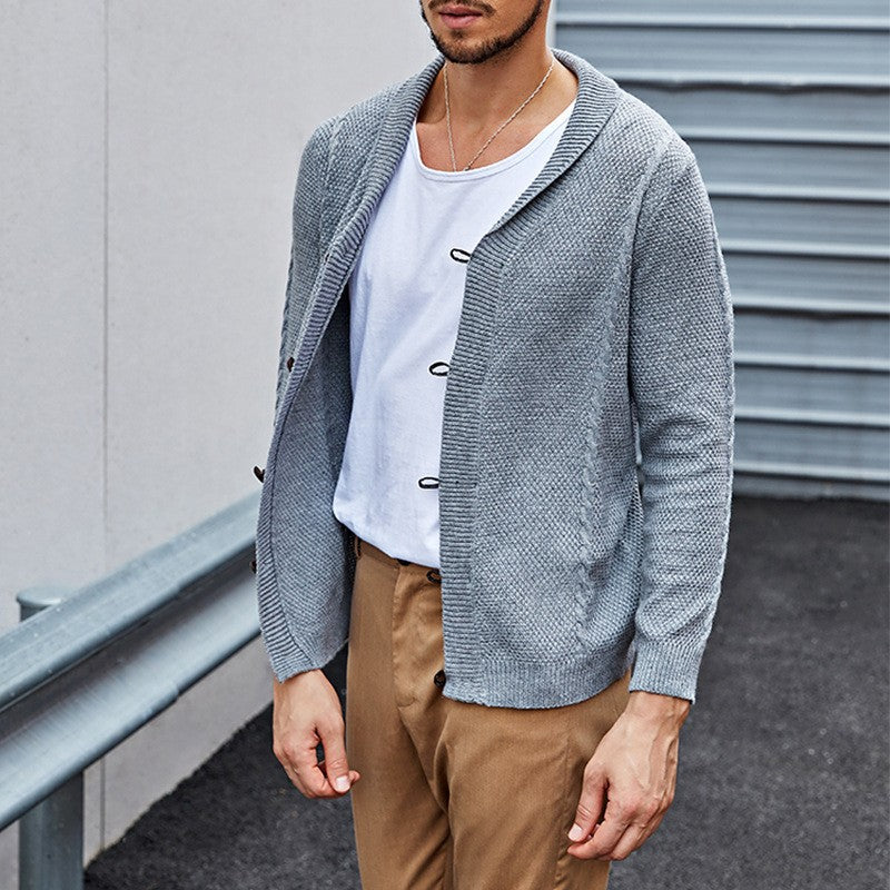 Herren kuschelige Strickjacke mit Schalkragen und praktischen Knöpfen WW
