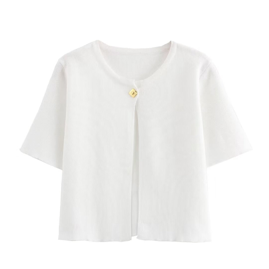 Damen Relaxed Fit Button-Up Cardigan mit kurzen Ärmeln WW