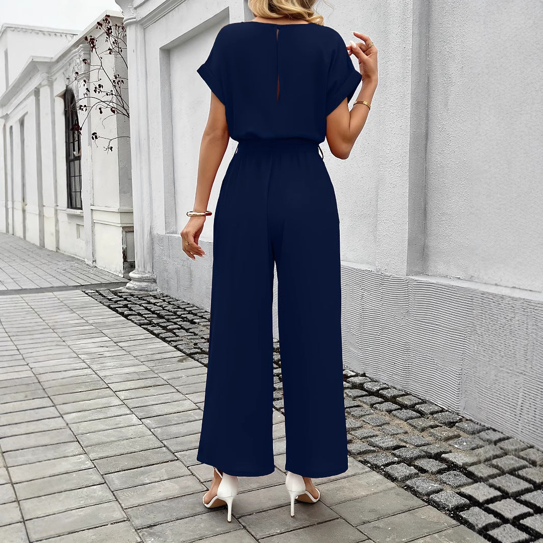 Damen Jumpsuit mit weitem Bein und Taillengürtel W&W Mode