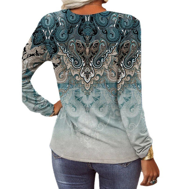Damen Langarmshirt mit detailliertem Druck und Knopfleiste WW