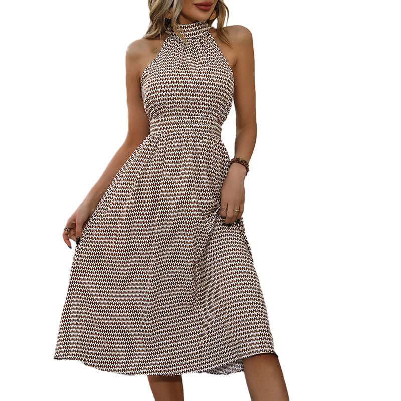 Damen Midikleid aus leichtem Material mit hochgeschlossenem Design und Taillengürtel W&W Mode