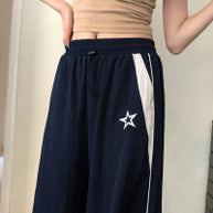 Damen Sportliche Weite Hose mit seitlichen Streifen und elastischem Bund WW