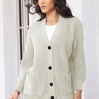 Damen Strickjacke mit großen Taschen und klassischem Knopfverschluss WW