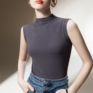 Damen ärmelloses Oberteil mit elegantem hohen Kragen und fließendem Material WW