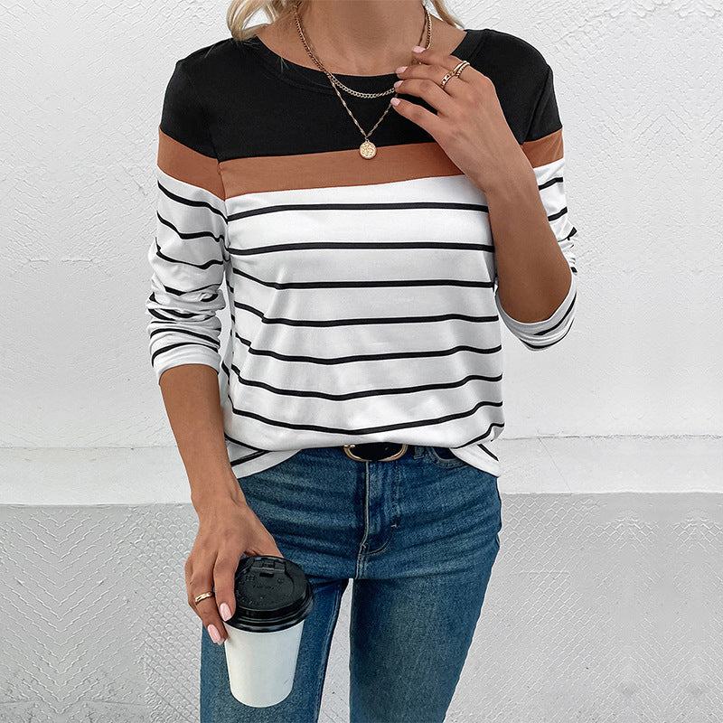 Damen Langarmshirt mit modischem Streifenmuster und elastischen Bündchen W&W Mode