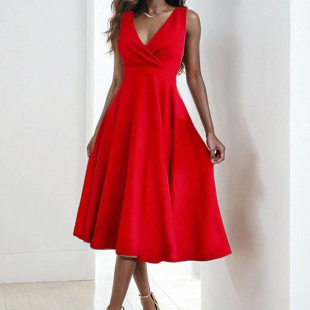Damen elegantes und luftiges Kleid mit V-Ausschnitt WW