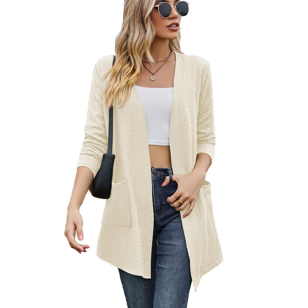 Damen Strickjacke mit offener Front und eingearbeiteten Taschen WW