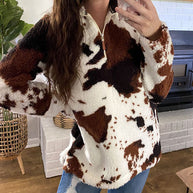 WW Kuhmuster Polar Fleece Reißverschluss Sweatshirt