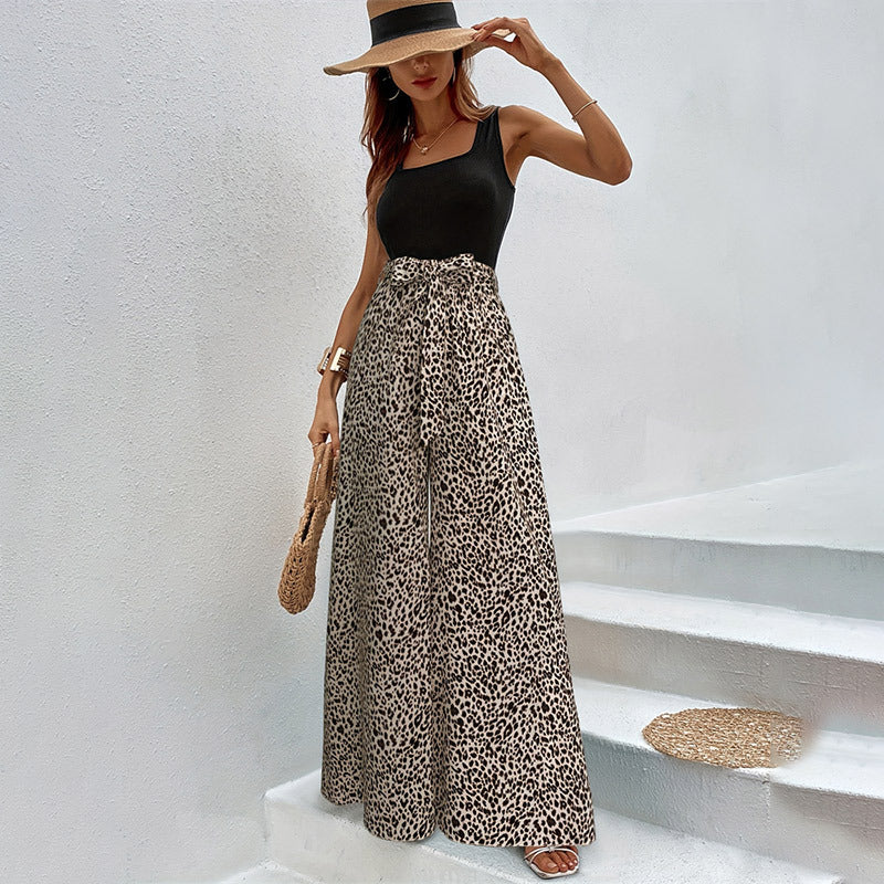 Damen weite Palazzo-Hose mit stylishm Leopardenmuster W&W Mode