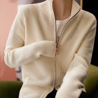 Damen Strickjacke mit hohem Kragen und durchgehendem Reißverschluss WW