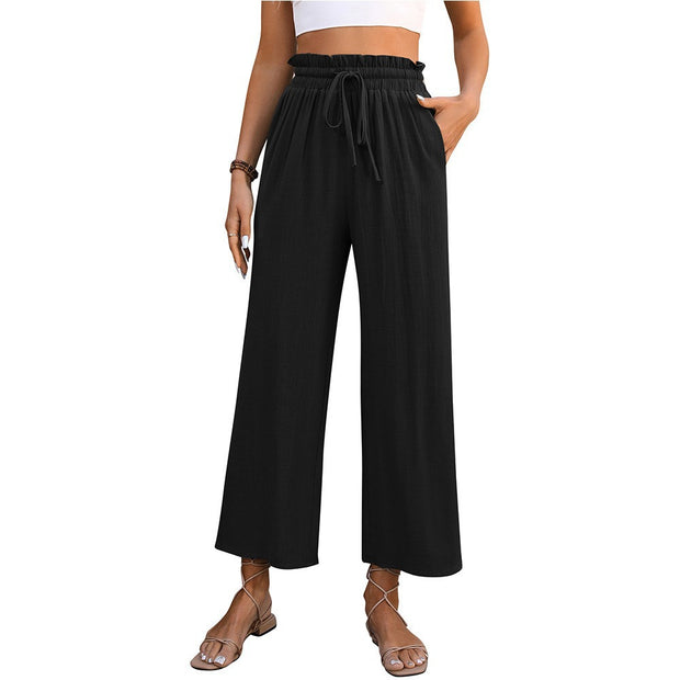 Damen Bequeme Weite Hose mit elastischem Bund und seitlichen Taschen WW