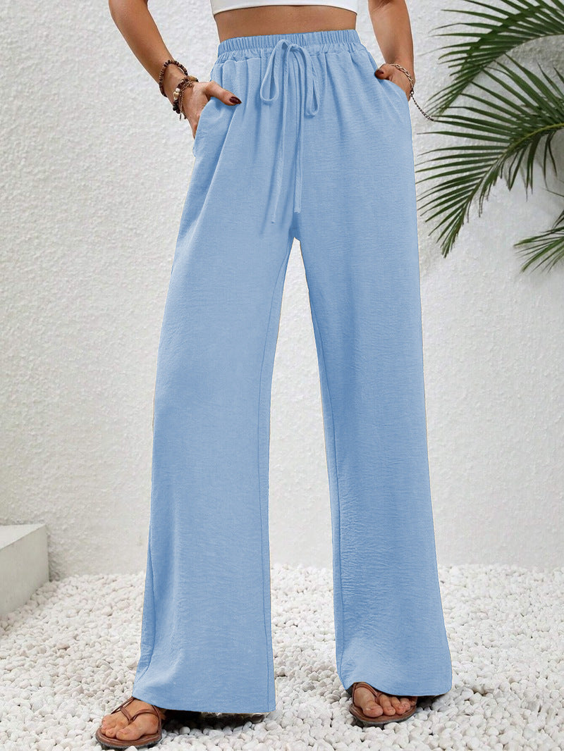 Damen lässige, breite Freizeithose mit elastischem Bund und seitlichen Taschen W&W Mode