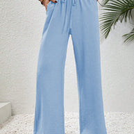 Damen lässige, breite Freizeithose mit elastischem Bund und seitlichen Taschen WW