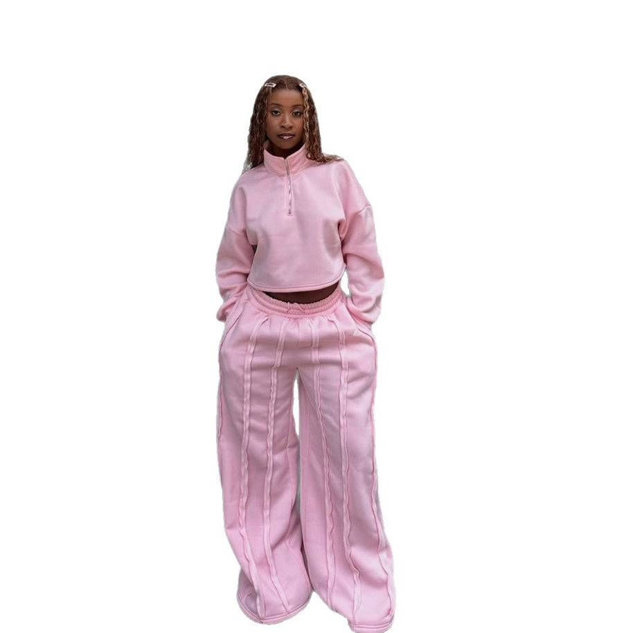 Damen Sportliches Cropped-Pullover und Jogginghose-Set WW