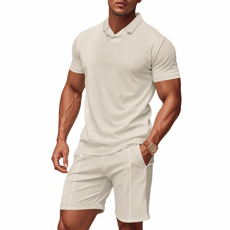 Herren modisches Polo und Shorts-Set mit strukturiertem Design WW