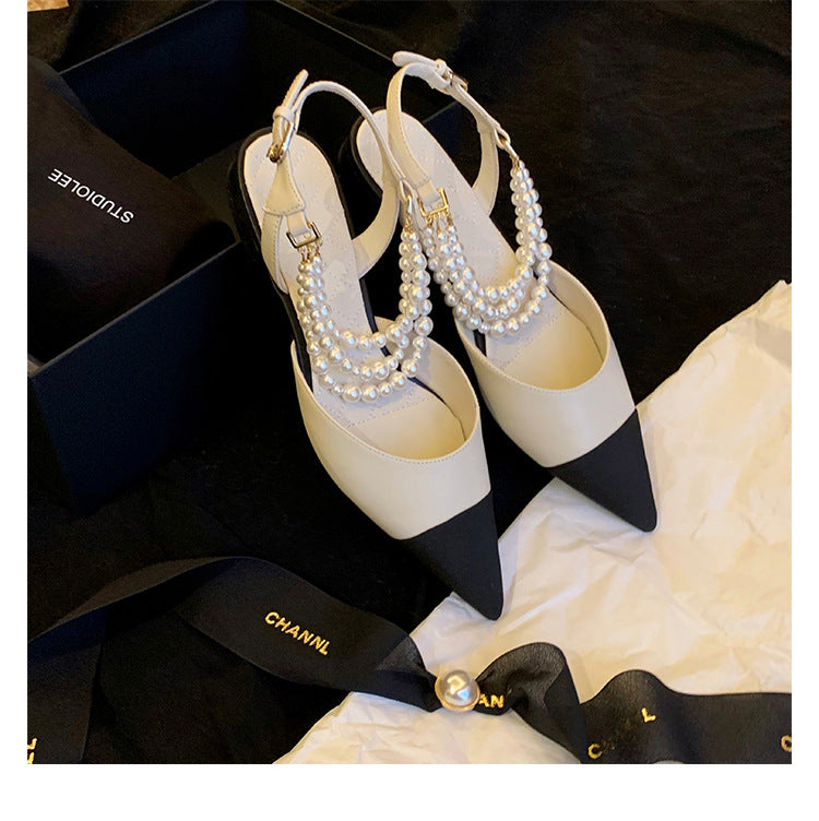 Damen Sling-Pumps mit eleganter Perlenapplikation und spitz zulaufender Form WW