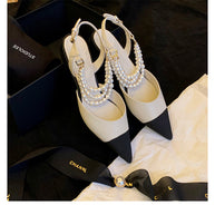 Damen Sling-Pumps mit eleganter Perlenapplikation und spitz zulaufender Form WW