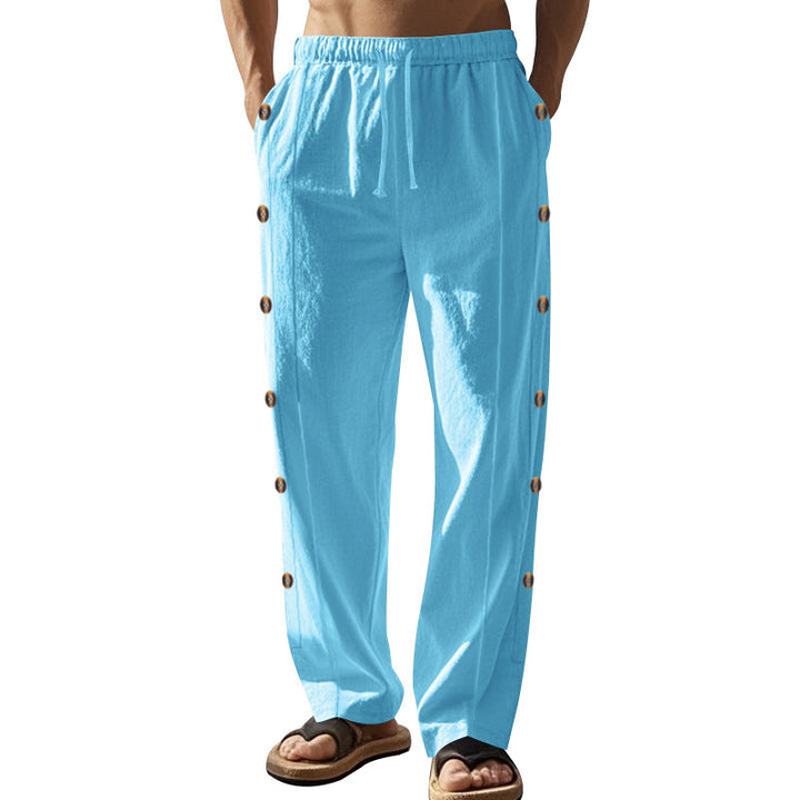 Herren nan entspannte Leinen-Relaxhose mit seitlicher Knopfleiste elastischem Bund und Eingrifftaschen W&W Mode