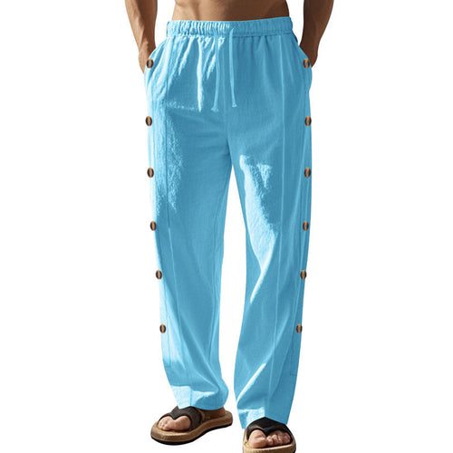 Herren nan entspannte Leinen-Relaxhose mit seitlicher Knopfleiste elastischem Bund und Eingrifftaschen W&W Mode