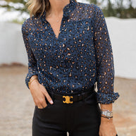 Damen Bluse mit modischem Leopardenmuster und exklusivem Rüschenkragen WW