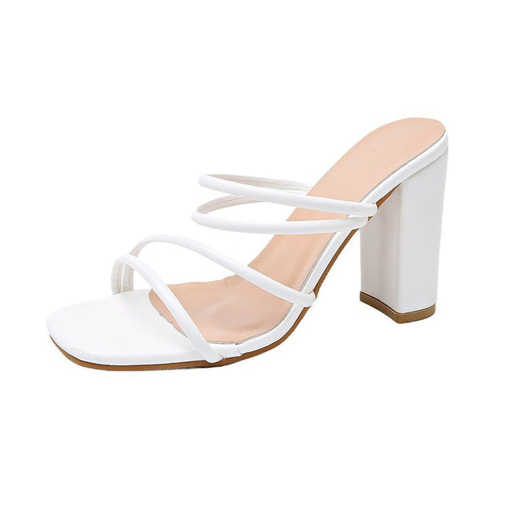 Damen offene High-Heel-Pantoletten mit modischem Riemchen-Design W&W Mode