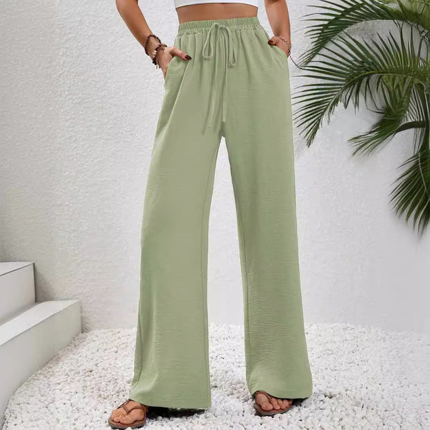 Damen elegante weite Hose aus leichtem Baumwollgemisch mit Gummizug WW