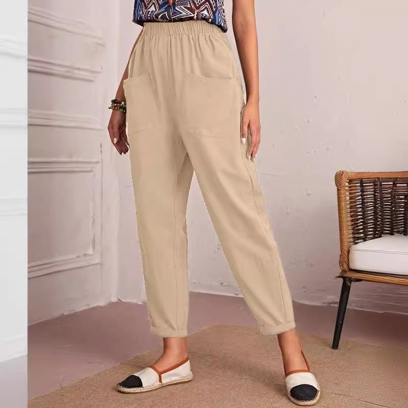 Damen Bequeme Chino-Hose mit elastischem Bund und praktischen Taschen WW