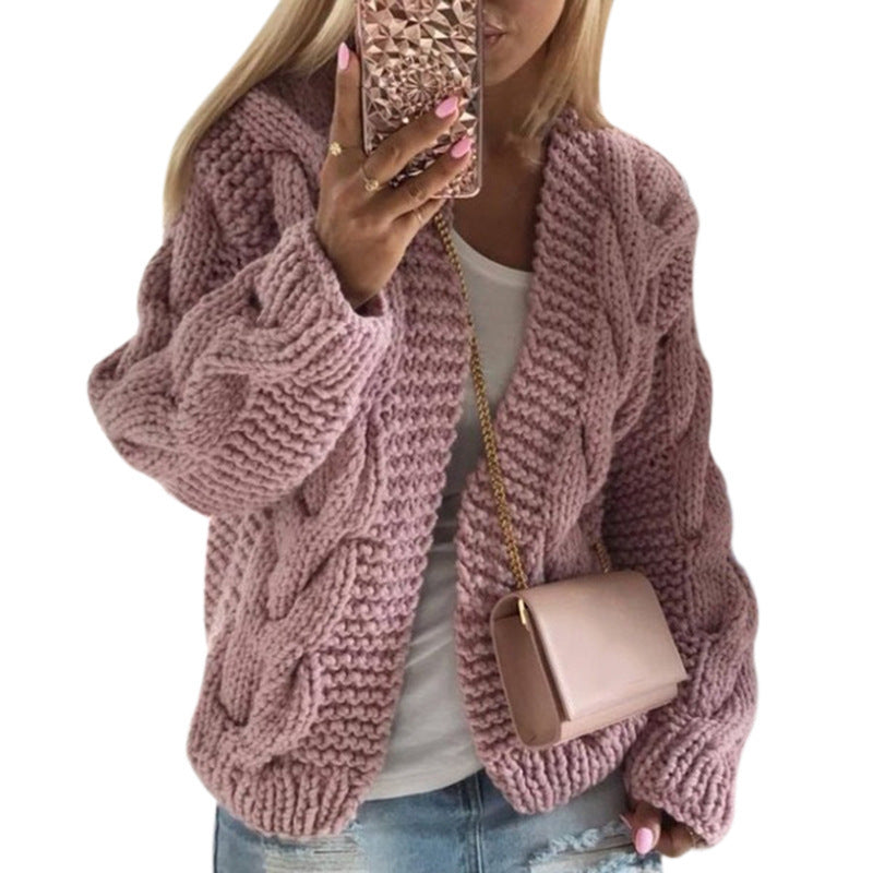 Damen Strickjacke mit grobem Zopfstrickmuster und weitem Schnitt WW