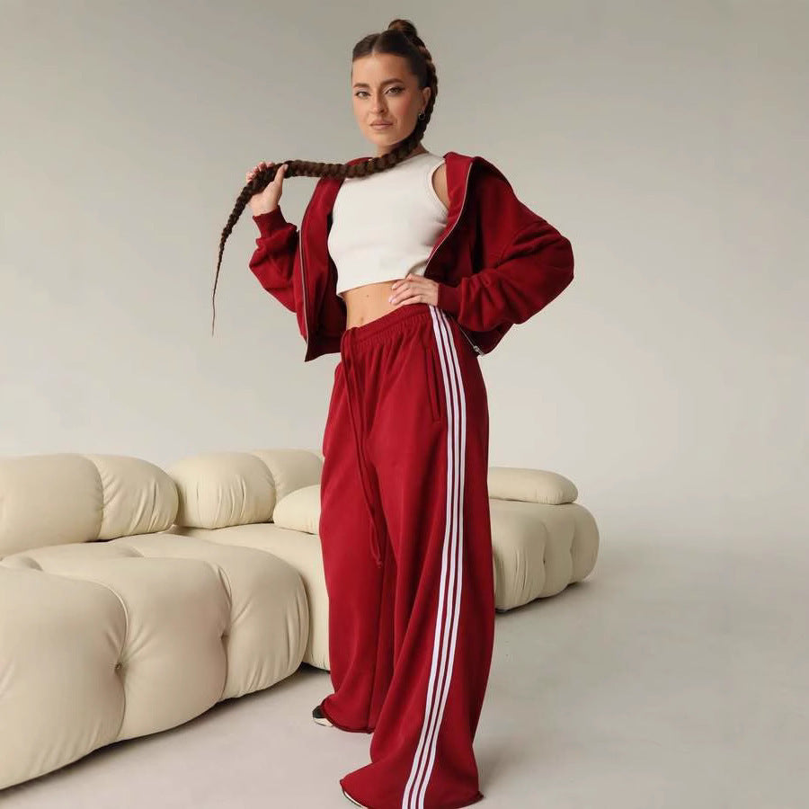 Damen Sportliches Loungewear-Set mit cropped Jacke und bequemen Jogginghosen WW
