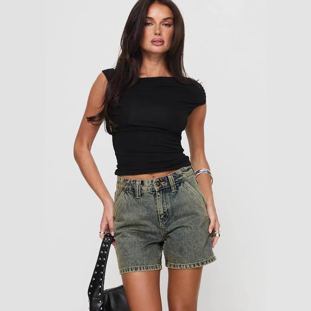 Damen High-Waisted Denim Shorts mit lässigem Schnitt W&W Mode