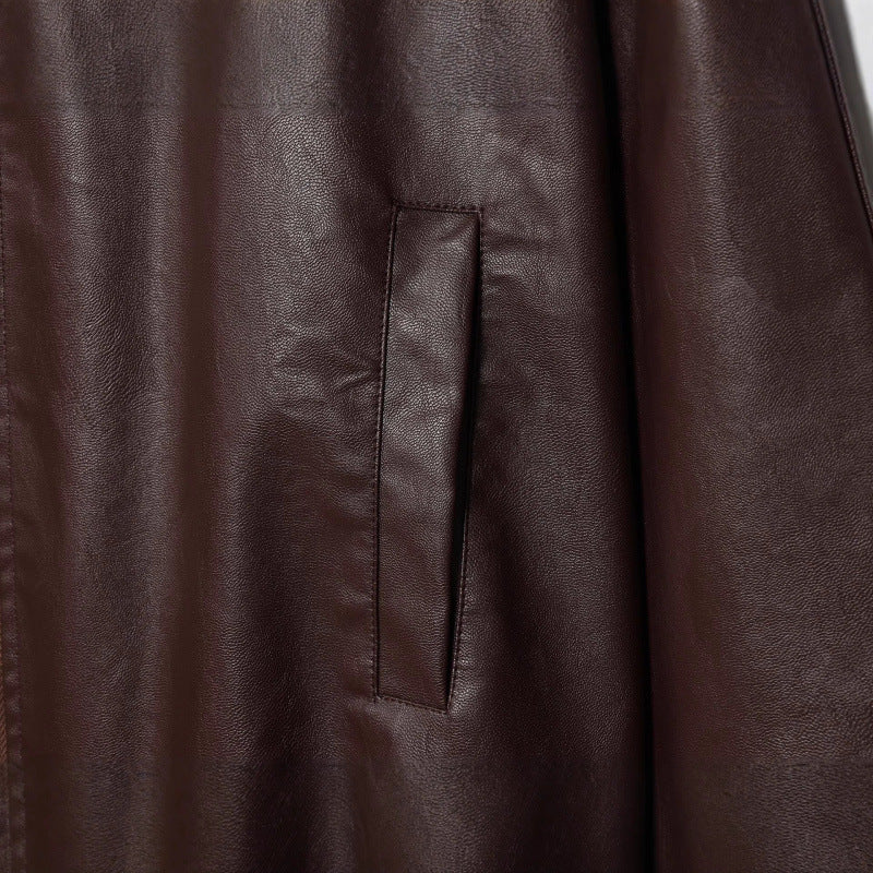 Damen modische Kunstlederjacke mit breiten Ärmeln und praktischen Taschen WW