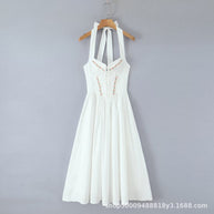 Damen Sommerkleid mit verstellbaren Trägern und floralen Applikationen WW