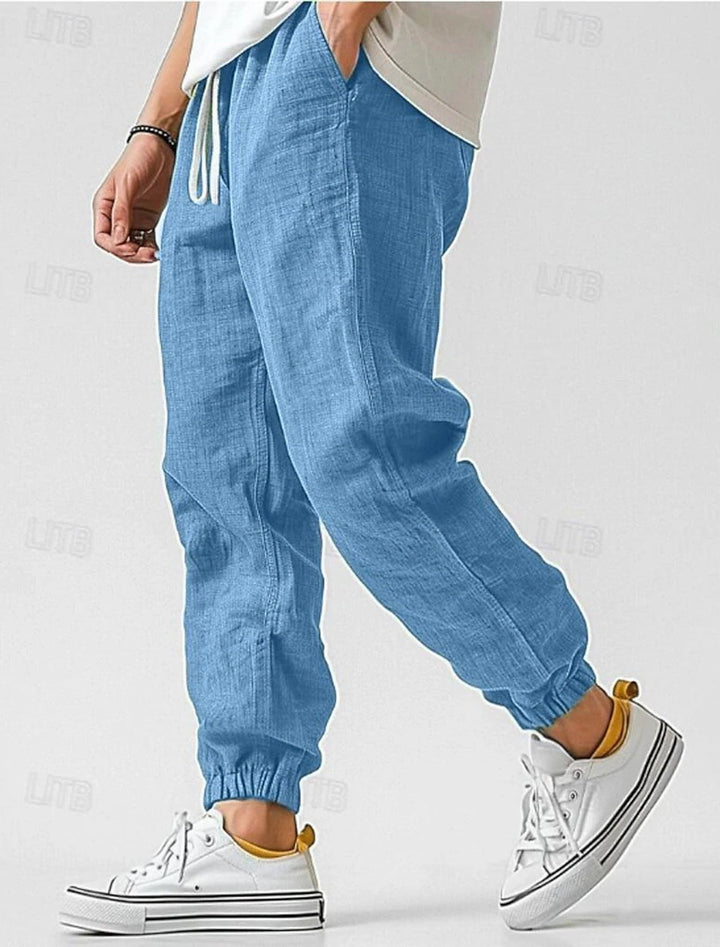 Herren Bequeme Leinenhose mit elastischem Bund und seitlichen Taschen W&W Mode