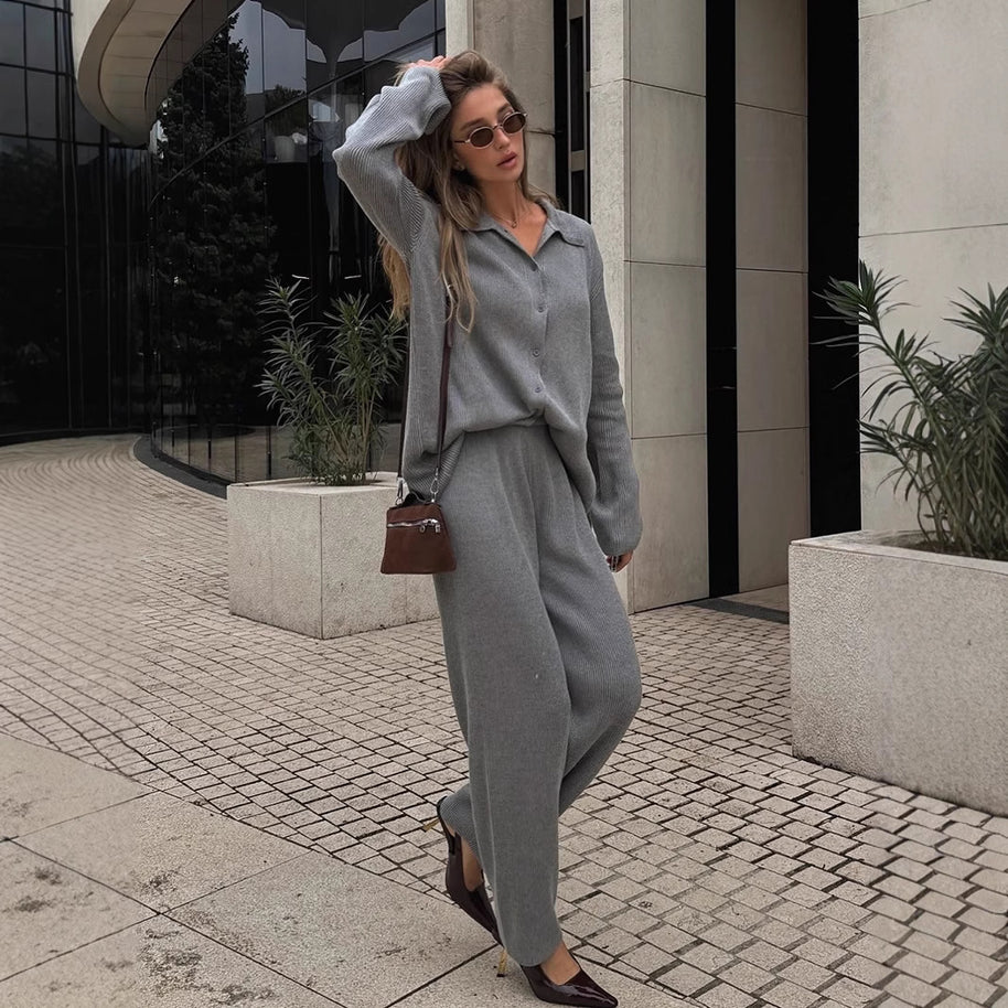Damen Bequemes Strick-Ensemble aus weicher Baumwolle WW
