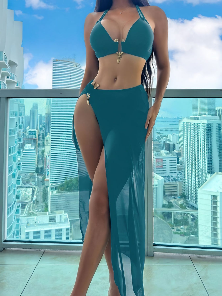 Damen stilvolles Bikiniset mit transparentem Sarong WW