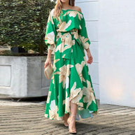 Damen Exklusives Maxikleid mit asymmetrischem Saum und voluminösen Ärmeln WW